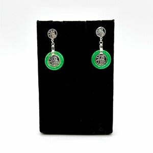 Elegant Sterling Silver 福 (Blessing) Dangle Earrings